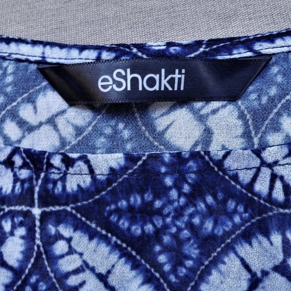 NWOT eShakti blue and white print sheer top - Picture 15 of 15